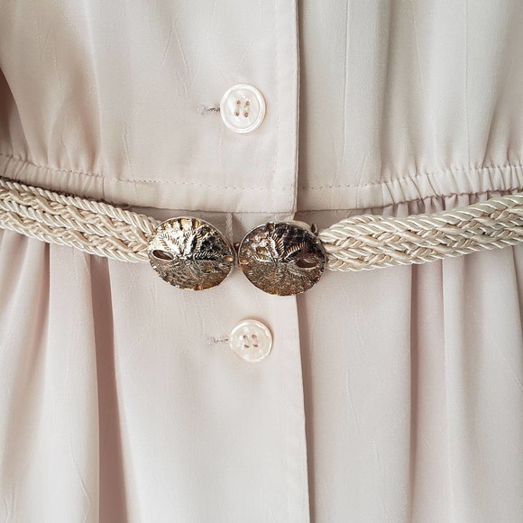 Vintage Leslie Fay Ecru Button Down Midi Dress Size 10 - Picture 5 of 7